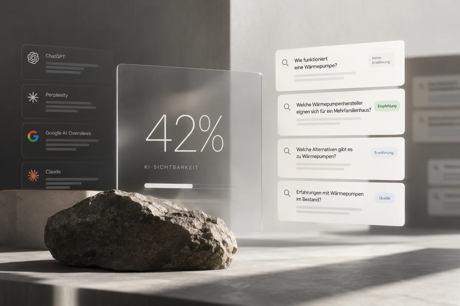 Konzeptionelle Darstellung eines AI Visibility Scores von 42 Prozent zur Messung der KI-Sichtbarkeit.